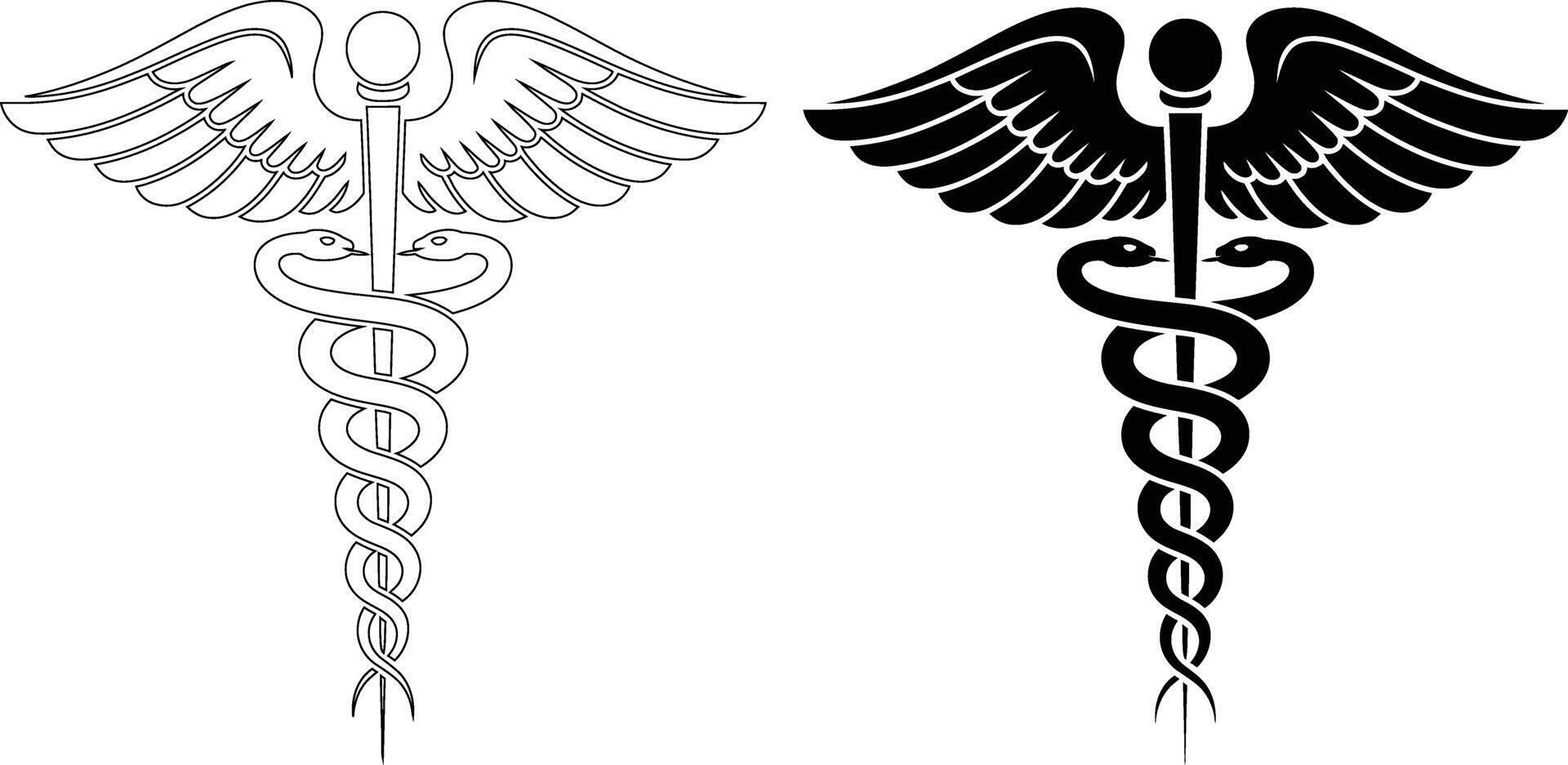 Caduceus symbol outline and solid black icon design element vector