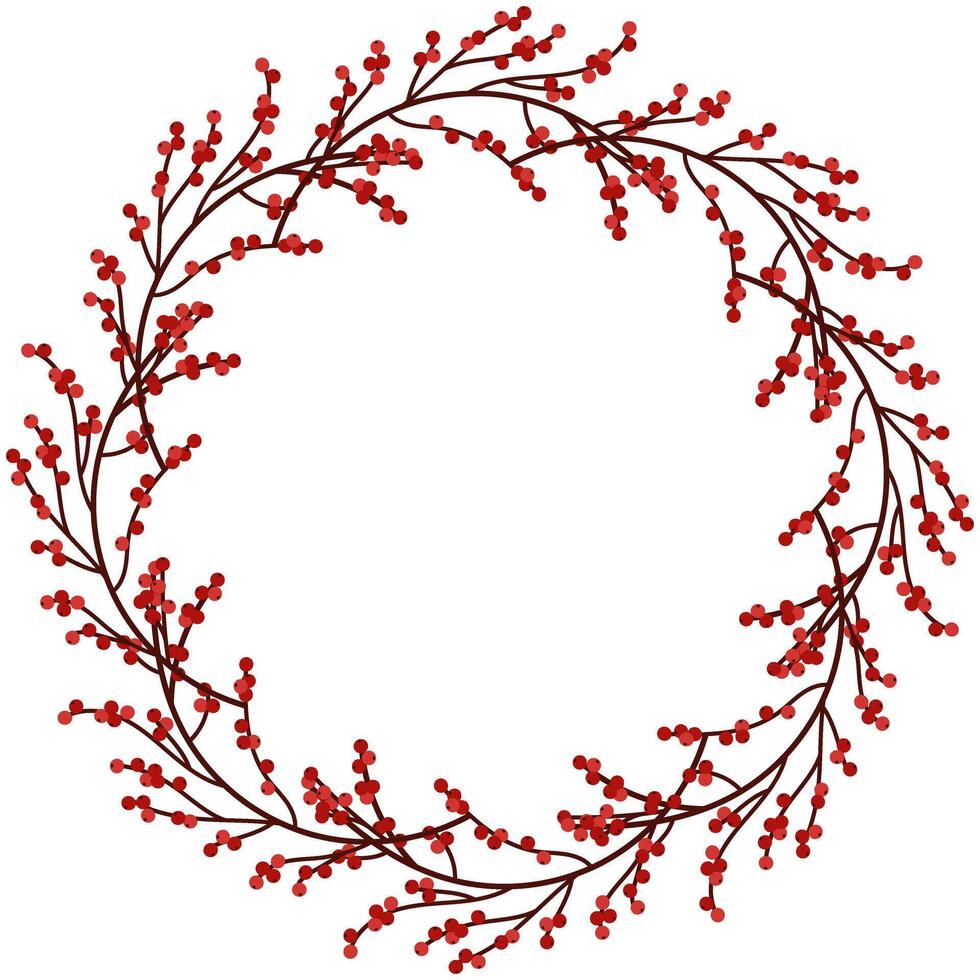 Winter Thin Branch Berry Wreath Circle Frame. vector