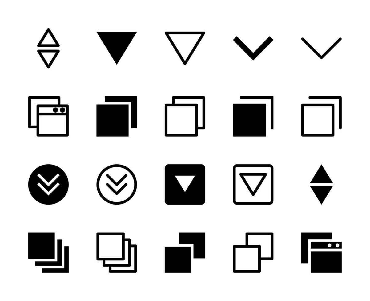 20 Dropdown and Tab Icons Line and Solid style for UI Navigation vector