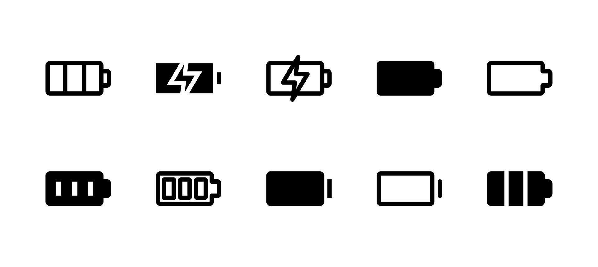 Battery Icon Set Line and Solid style for Power Status vector