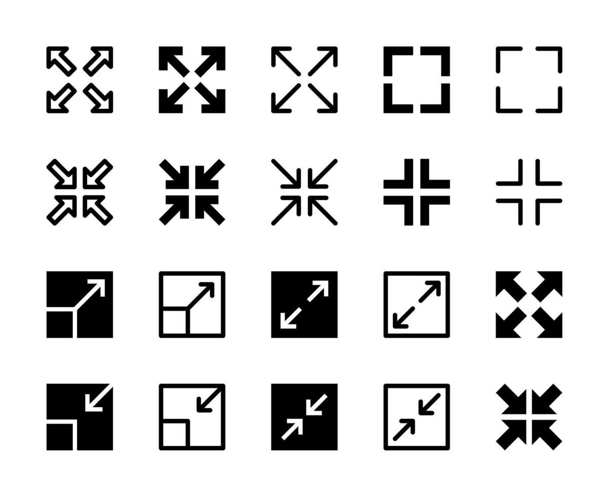 20 Fullscreen and Exit Icons Line and Solid style for Display View vector