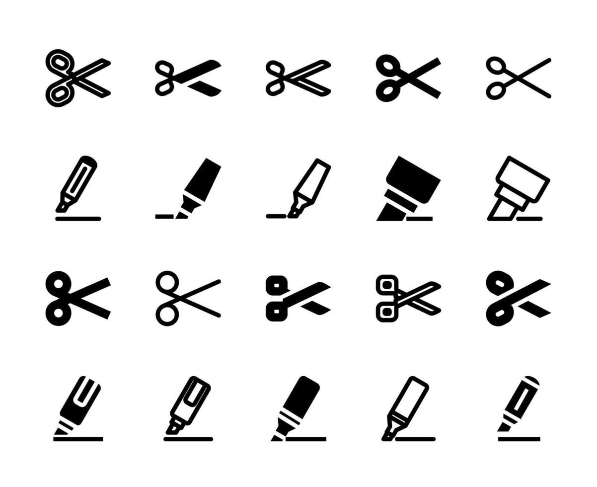 20 Cut and Highlight Icons Line and Solid style for Text Editing vector