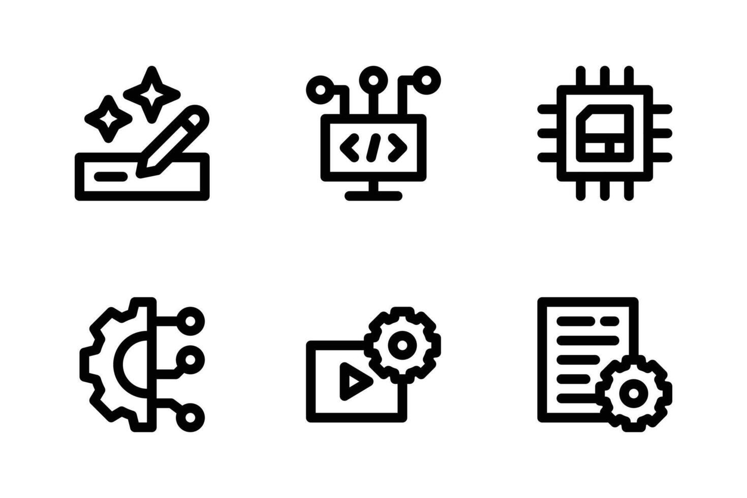 Artificial Intelligence Icon Set Including Autofill, Machine Learning, Chip, AI Development, Content Generator vector