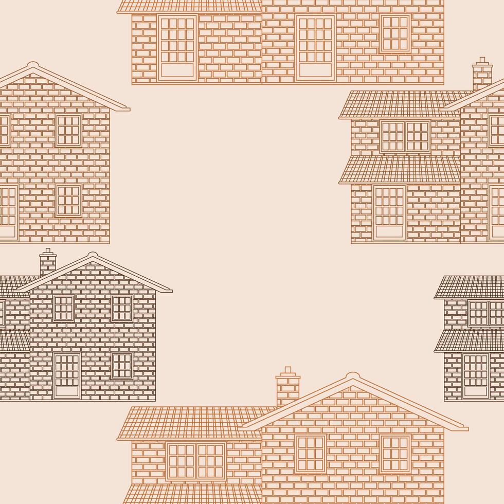 Editable Outline Style Traditional English House Building with Two Level Floors Vectorized Illustration as Seamless Pattern for Creating Background of England Culture Tradition and History vector