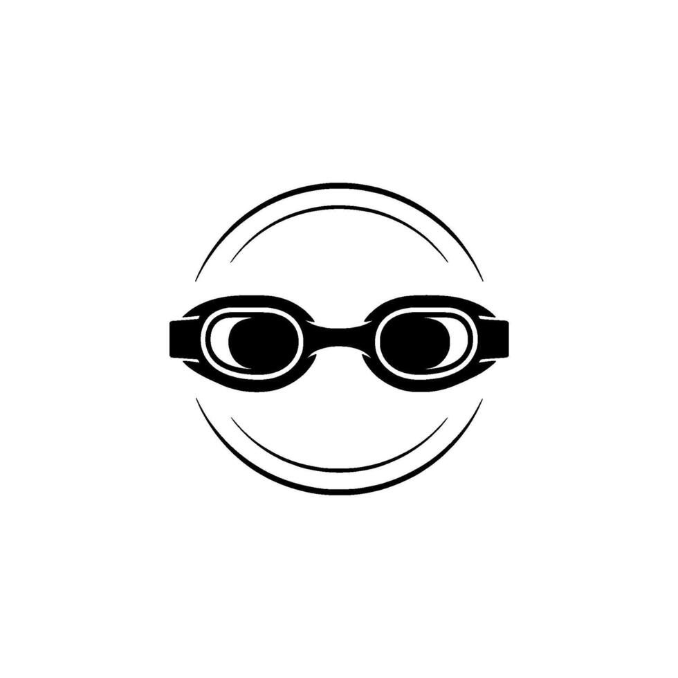 Minimalist silhouette of swimming goggles with circular framing representing a face or abstract head shape vector