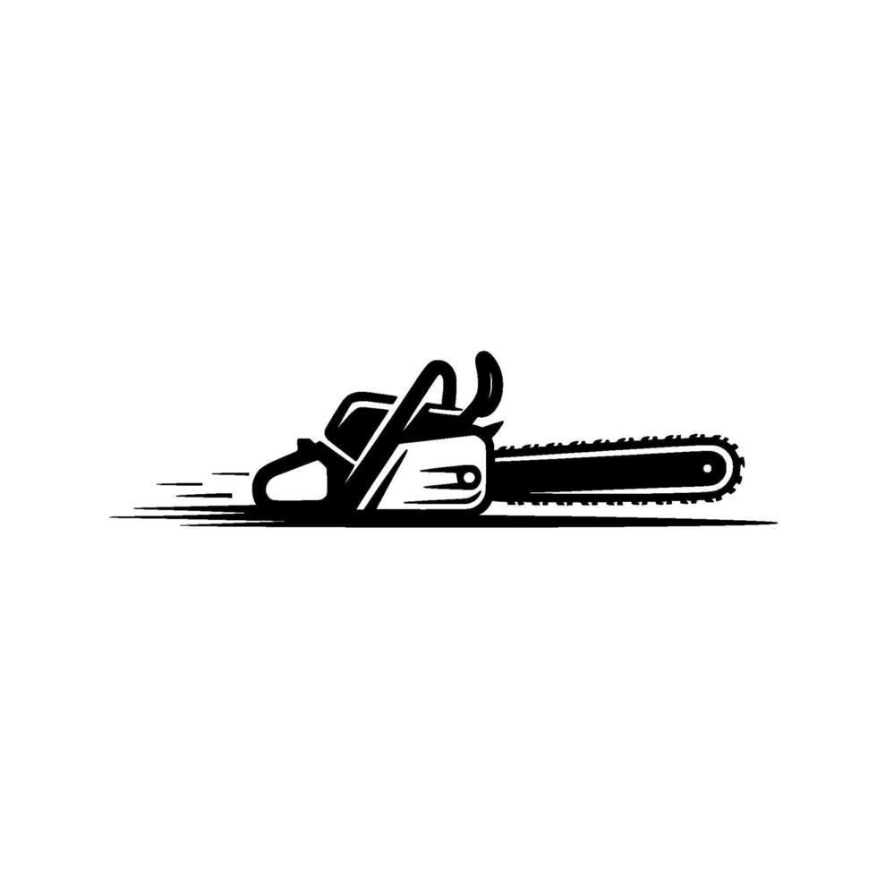 A stylized illustration of a power chainsaw in motion with horizontal speed lines vector