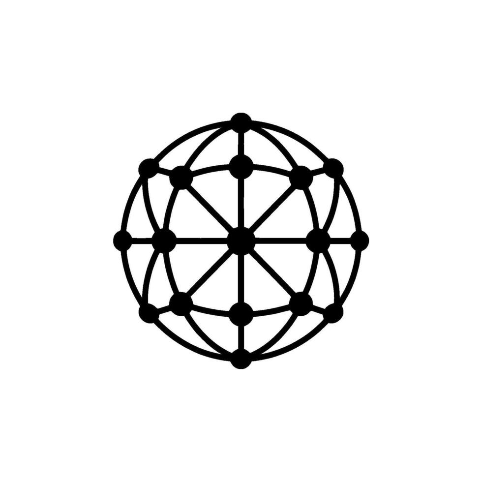 A minimalist of a global network represented by a sphere with interconnected nodes and connecting lines vector