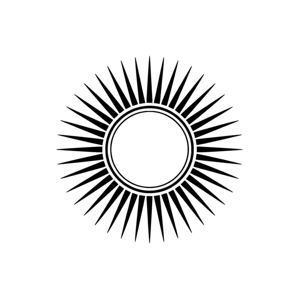 A stylized geometric sunburst with radiating sharp triangular rays and a double circular outline centered vector