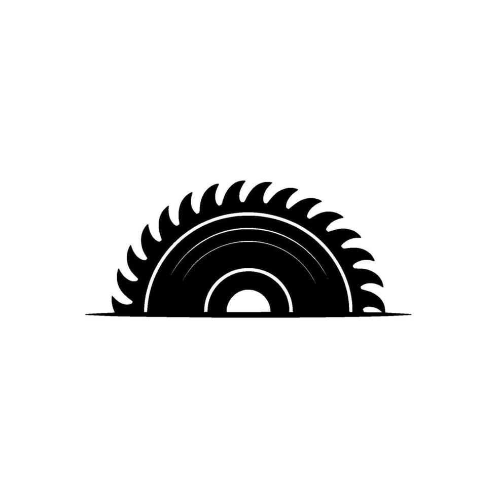 A stark silhouette of a circular saw blade with sharp teeth and concentric circles centered vector