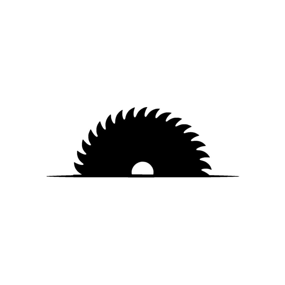 A stark and minimalist silhouette of a circular saw blade with sharp teeth and a central circular cutout isolated vector