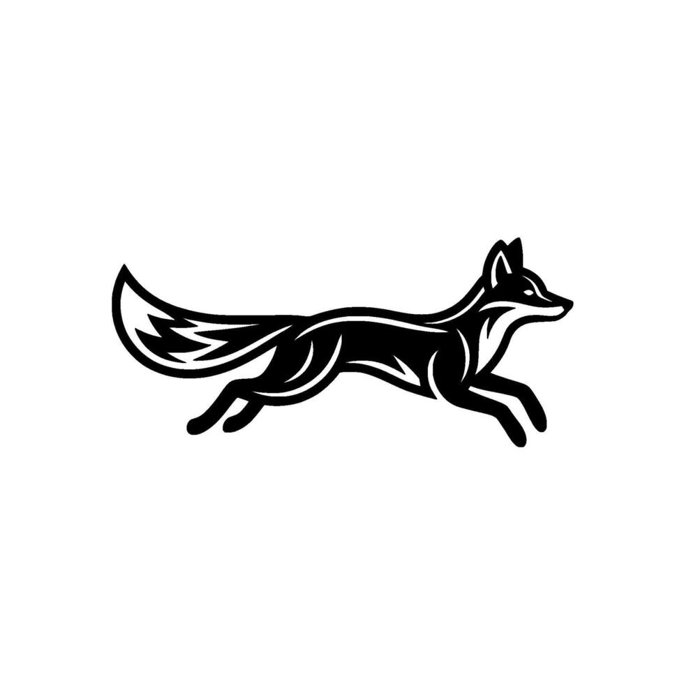 Dynamic stylized silhouette of a running fox with flowing tail and sharp angular lines isolated vector