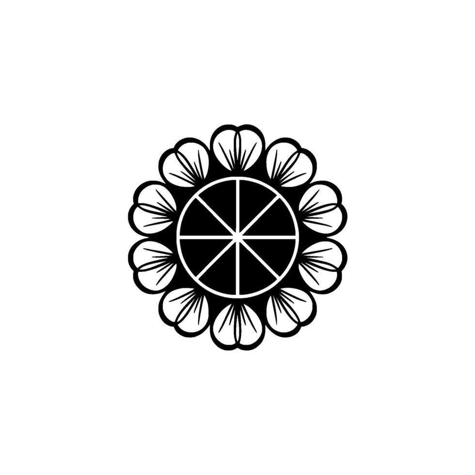 un estilizado circular floral emblema con ocho simétrico como un pétalo segmentos radiante desde un central segmentario circulo vector
