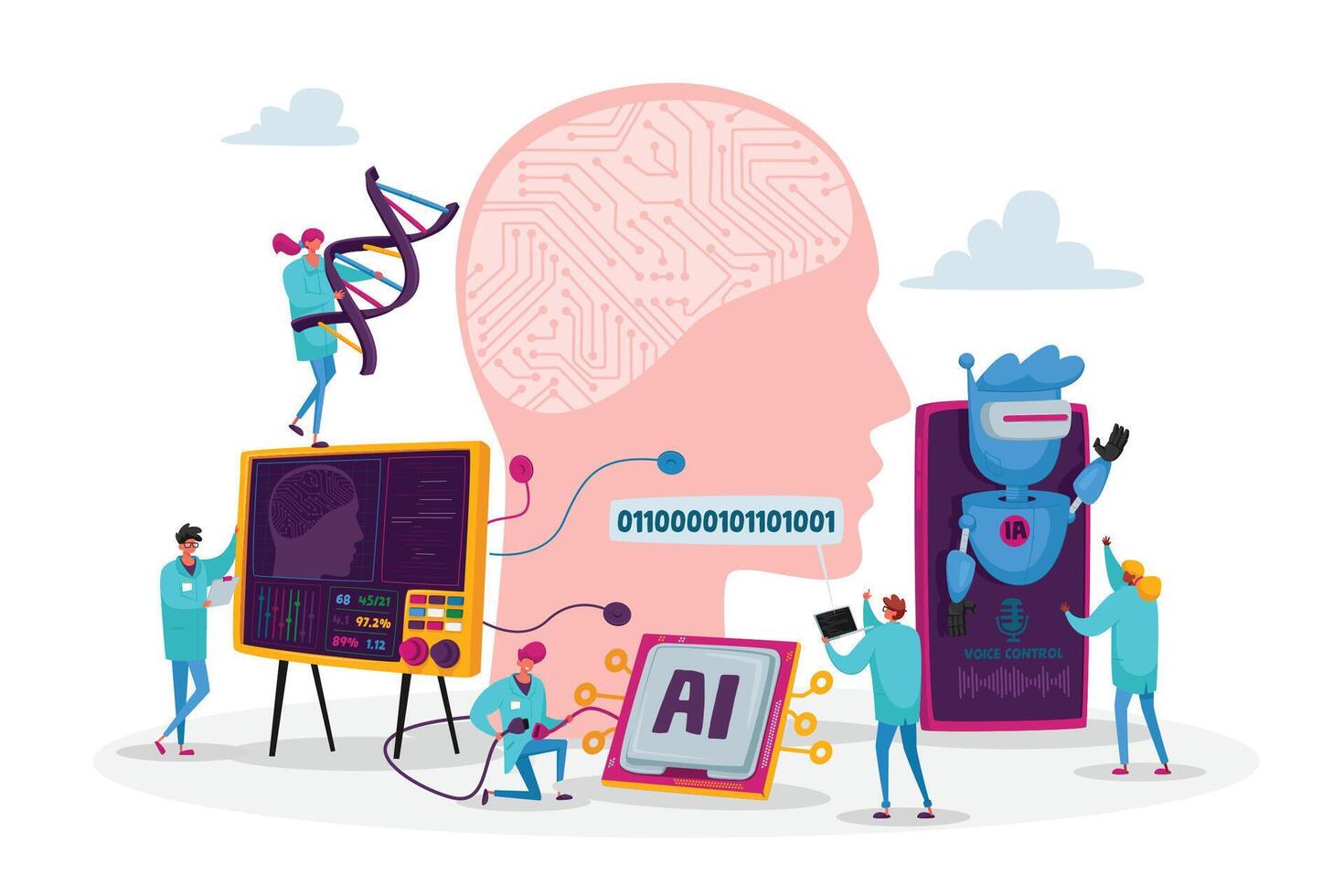 ingenieros caracteres crear y programación artificial inteligencia. robot hardware, software Ingenieria en laboratorio vector