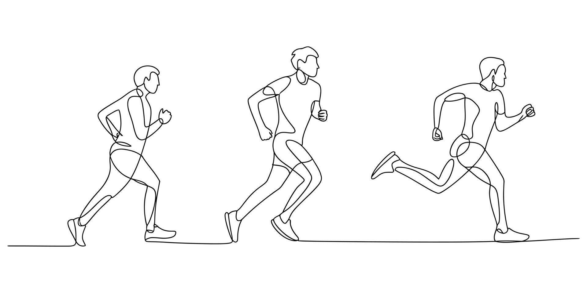 Continuous line drawing of a man running, showing motion concept vector
