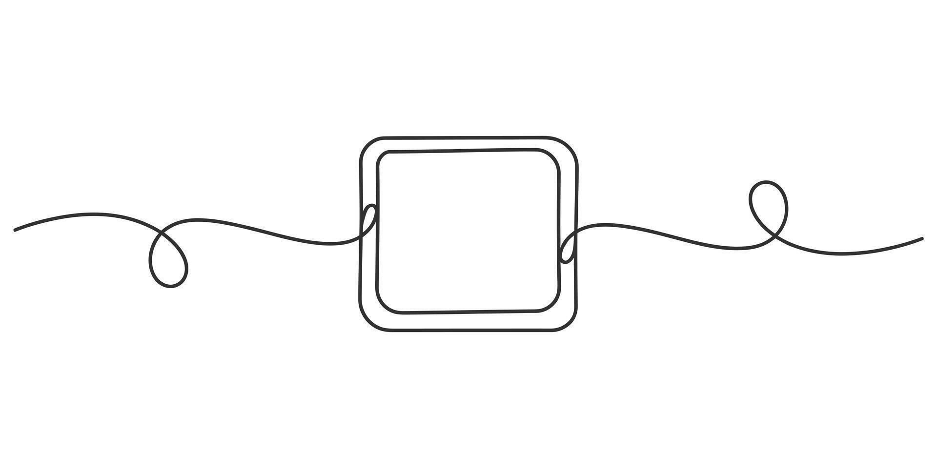 Minimalist continuous line art square frame with flowing loops. vector