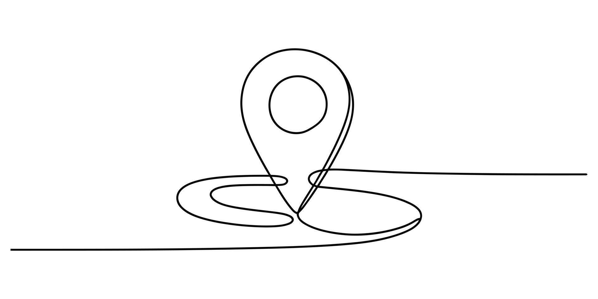 One line drawing of a location pin with a path, minimalist art. vector