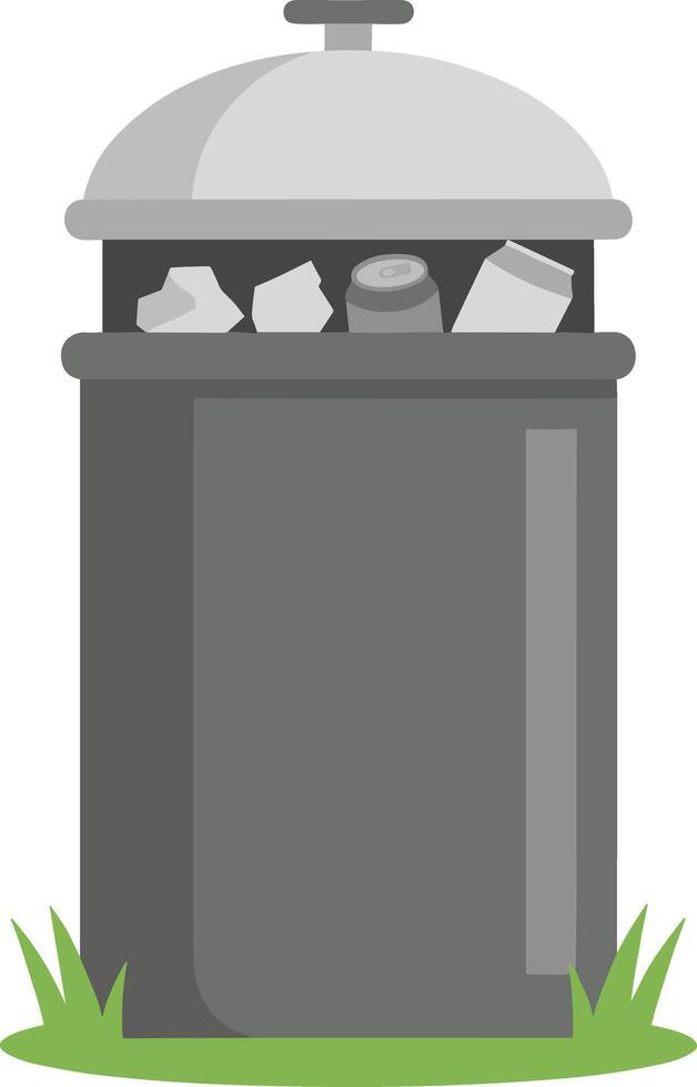Flat Simple Trash Container Filled with Aluminum Can and Paper Waste Illustration vector