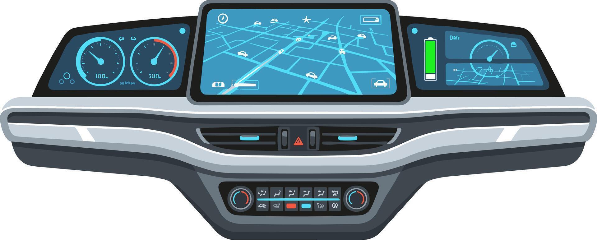 Modern Cartoon Style Car Dashboard with GPS Navigation and Information vector