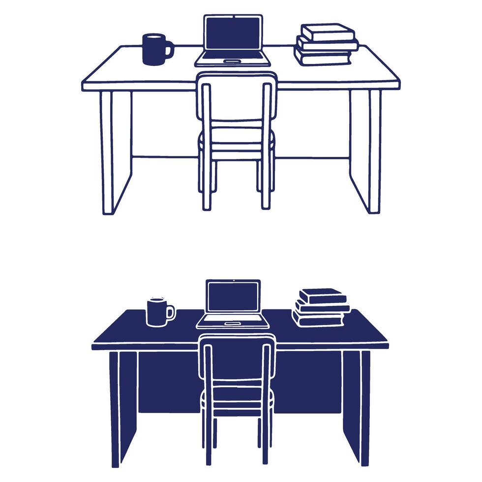 Workspace Illustration Featuring Desk Laptop Chair and Books in Minimalist Design Creating a Productive Atmosphere vector