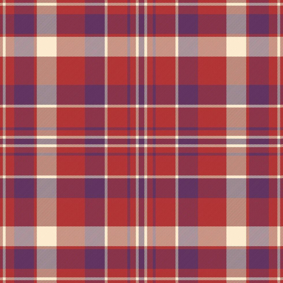 Fashioned texture textile pattern, editable check tartan seamless. Store plaid fabric background in red and magenta colors. vector