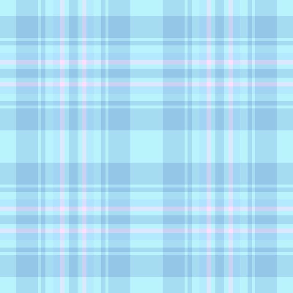 60s background plaid, costume texture check pattern. Regular textile seamless fabric tartan in cyan and light colors. vector