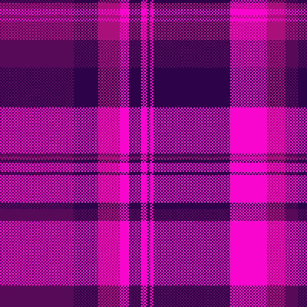 Pixelated plaid background featuring shades of pink and purple. It evokes a retro, digital or textile feel. Useful for backgrounds, patterns or graphic design projects. vector