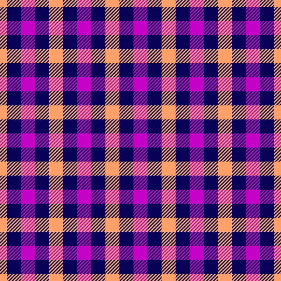 Close up texture textile fabric, string plaid check. Sale tartan background pattern seamless in indigo and orange colors. vector