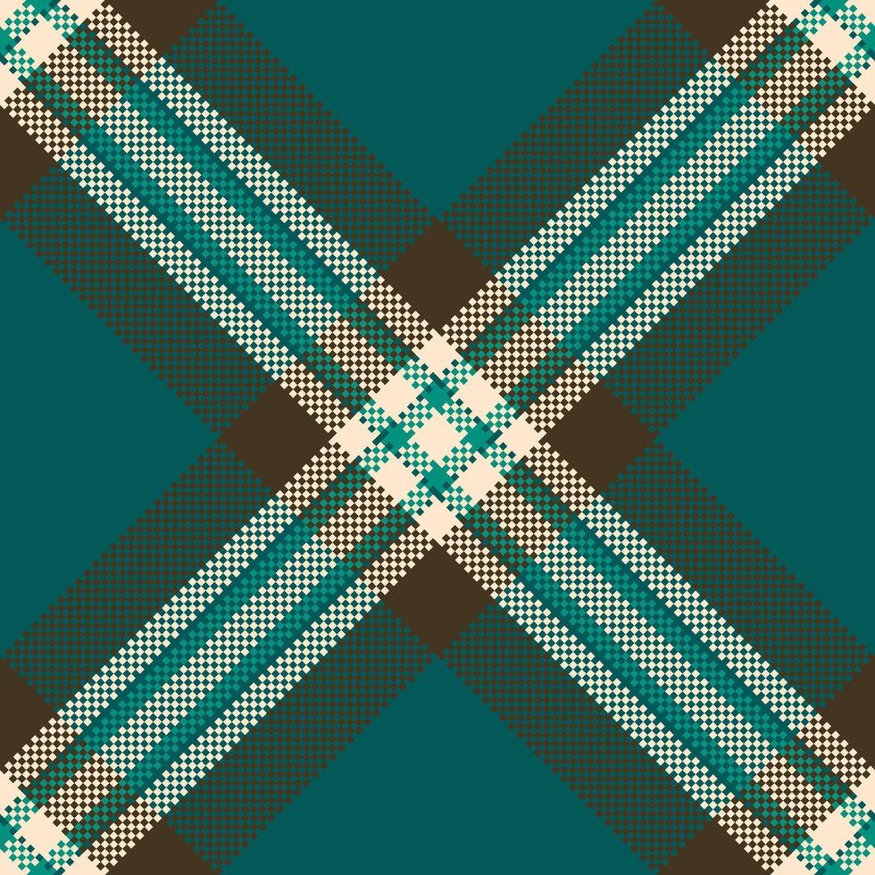Classic tartan plaid pattern. Teal, brown, and cream diagonal lines create a timeless texture. Use for backgrounds, textiles, and design elements. Versatile and stylish. vector