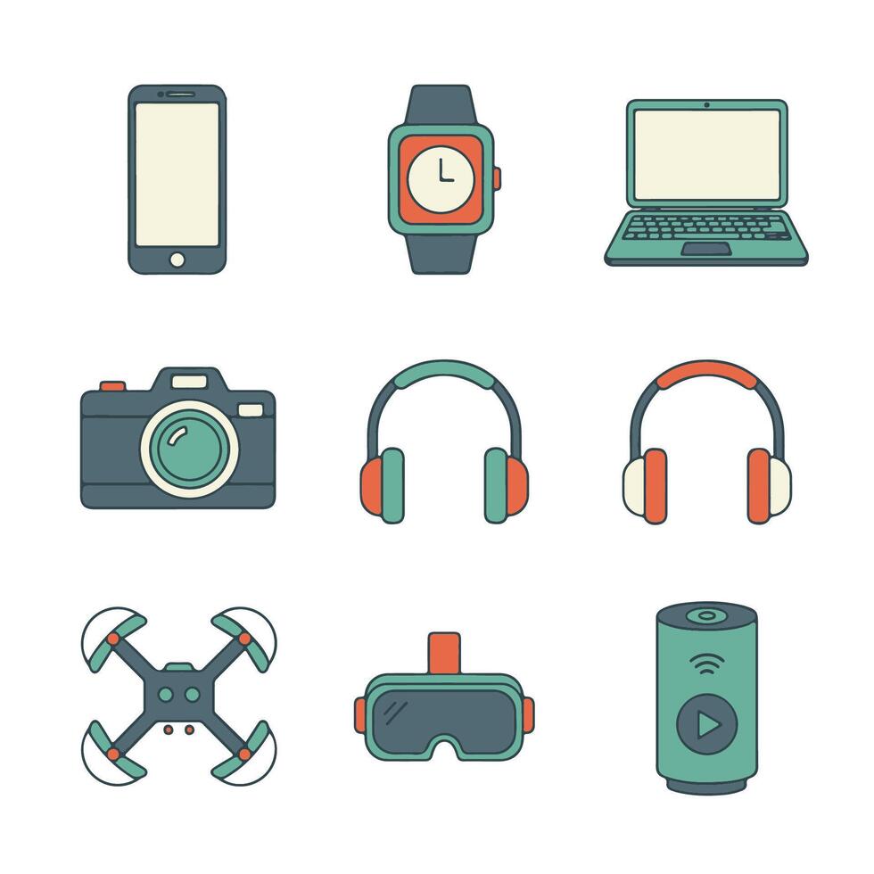Flat Tech Gadget Icons Set with Minimal Clean Design vector