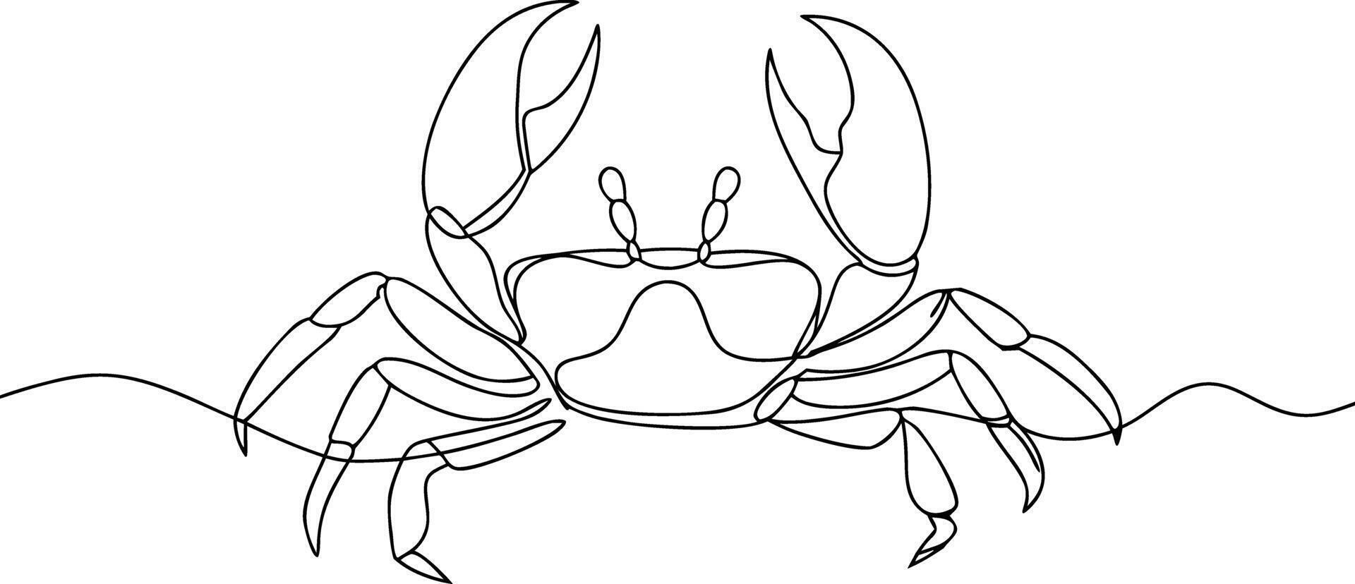 Single line drawing of a crab with claws raised crustacean vector