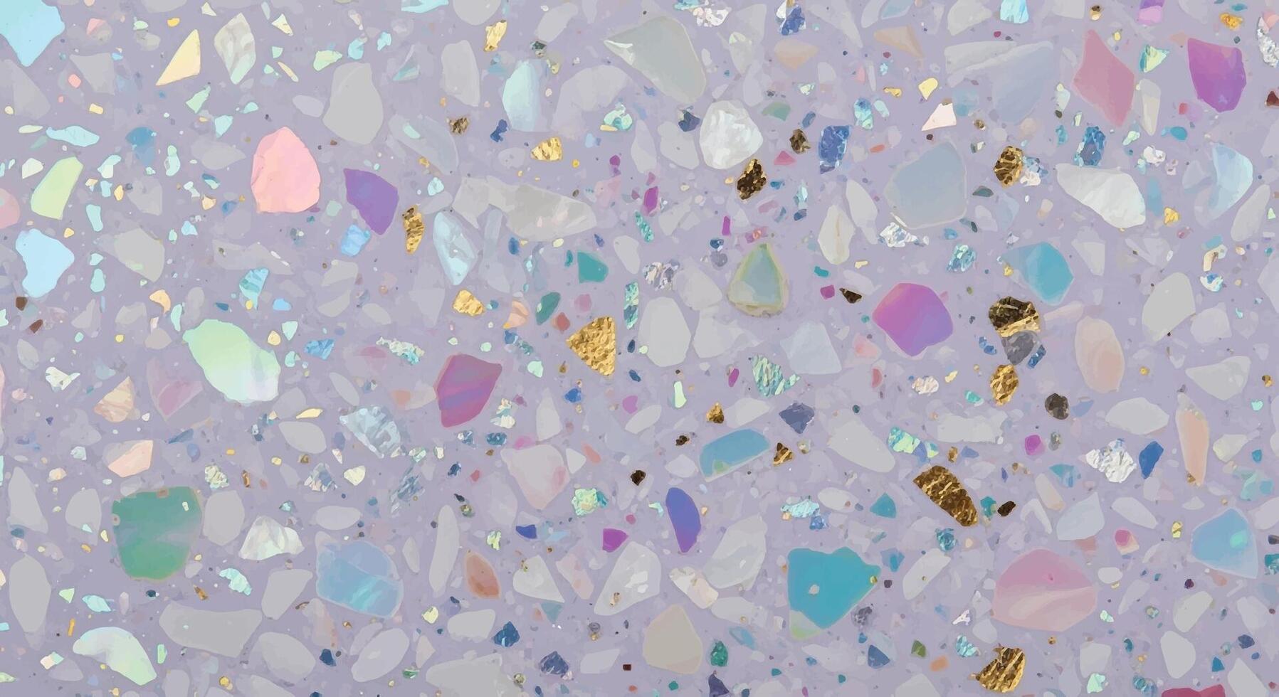 Light lavender terrazzo background with shimmering holographic and gold flecks, Luxury pastel terrazzo surface, Modern abstract texture vector