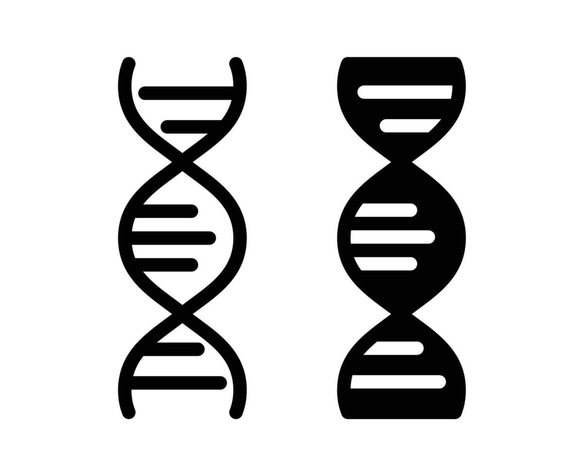 Black and White DNA Helix Icon and Structure on Transparent Background vector