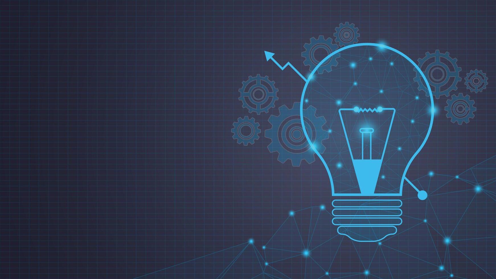 Modern technology light bulb background featuring glowing gears network lines and rising growth arrow ideal for innovation business progress ideas digital concepts and tech development themes vector