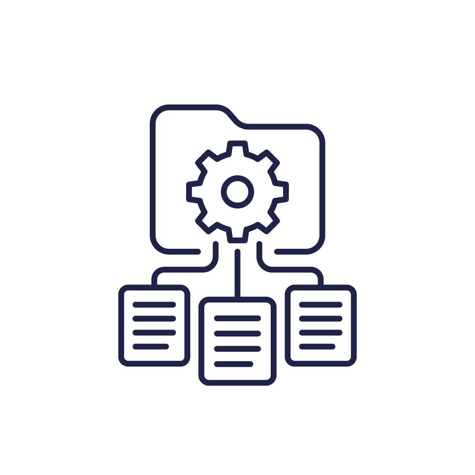 clasificación línea icono con carpeta, datos administración vector