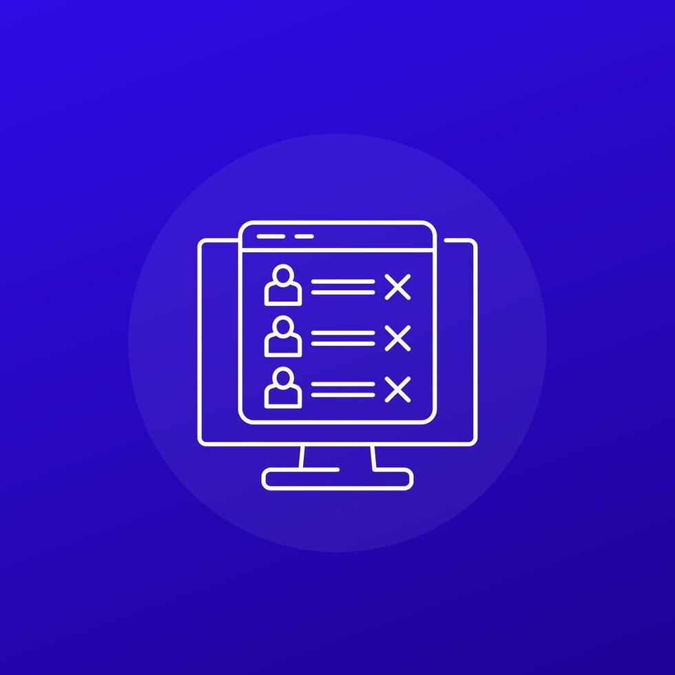 blocked users list line icon with a computer, vector