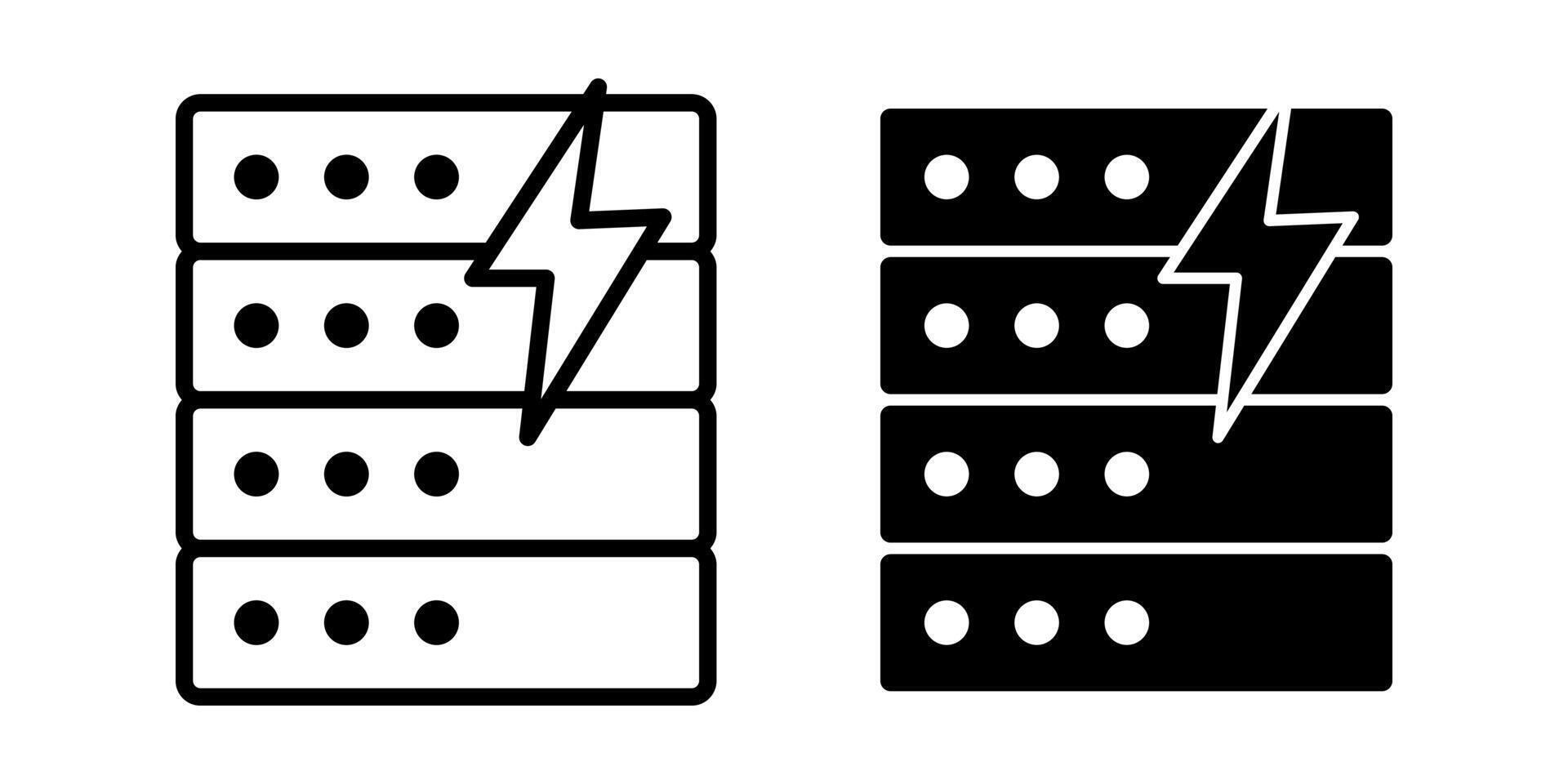 Server Energy Black Icon Bundle for Power Efficiency and Modern Data Infrastructure vector