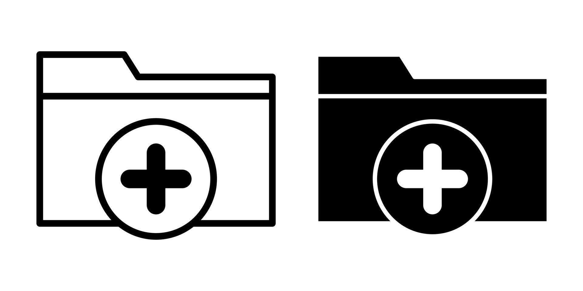 Folder Add Black Icon Bundle for New Directory Creation and File Management vector