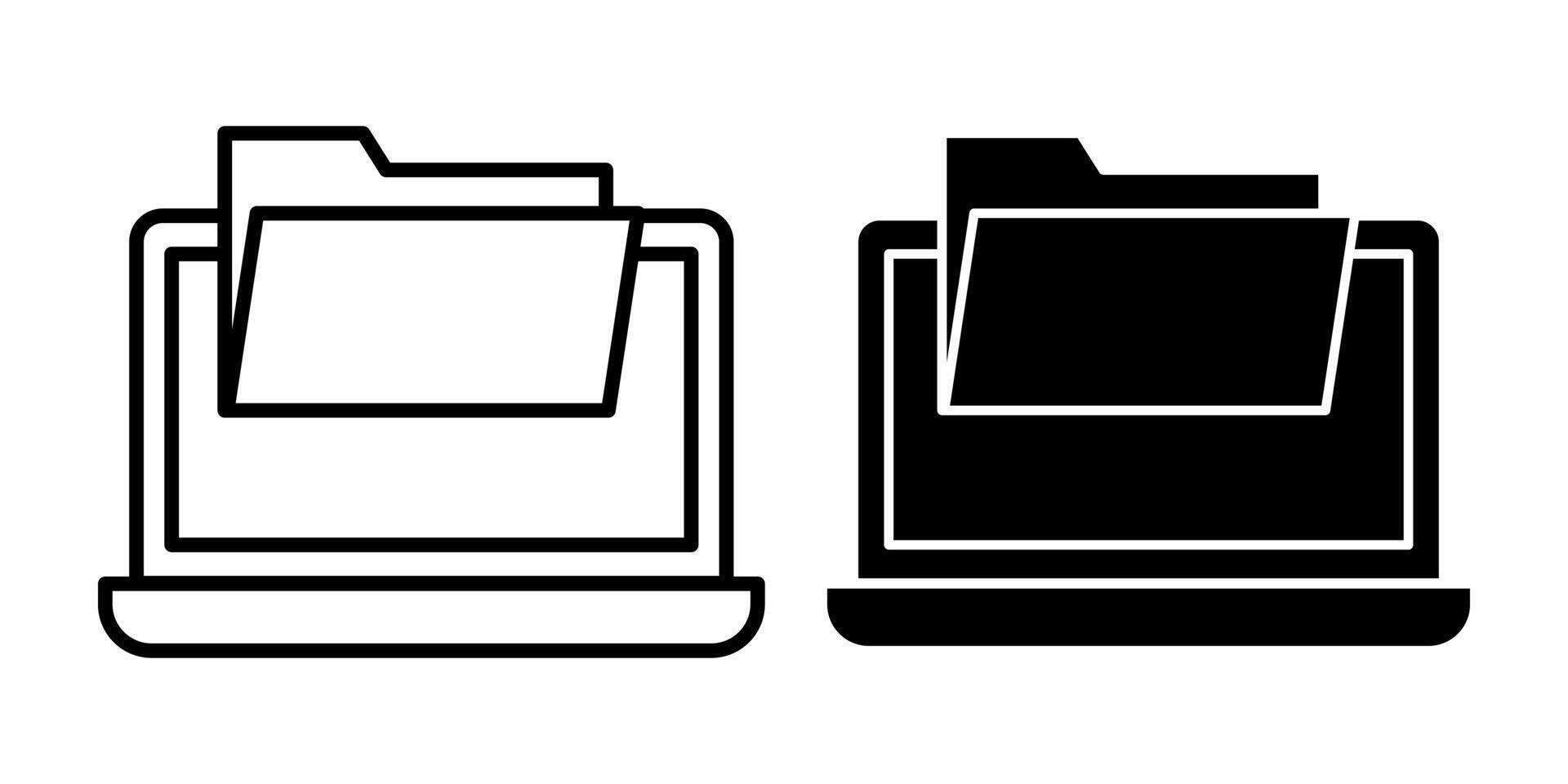 Folder on Laptop Black Icon Bundle for Digital Workspace and Modern File Handling vector