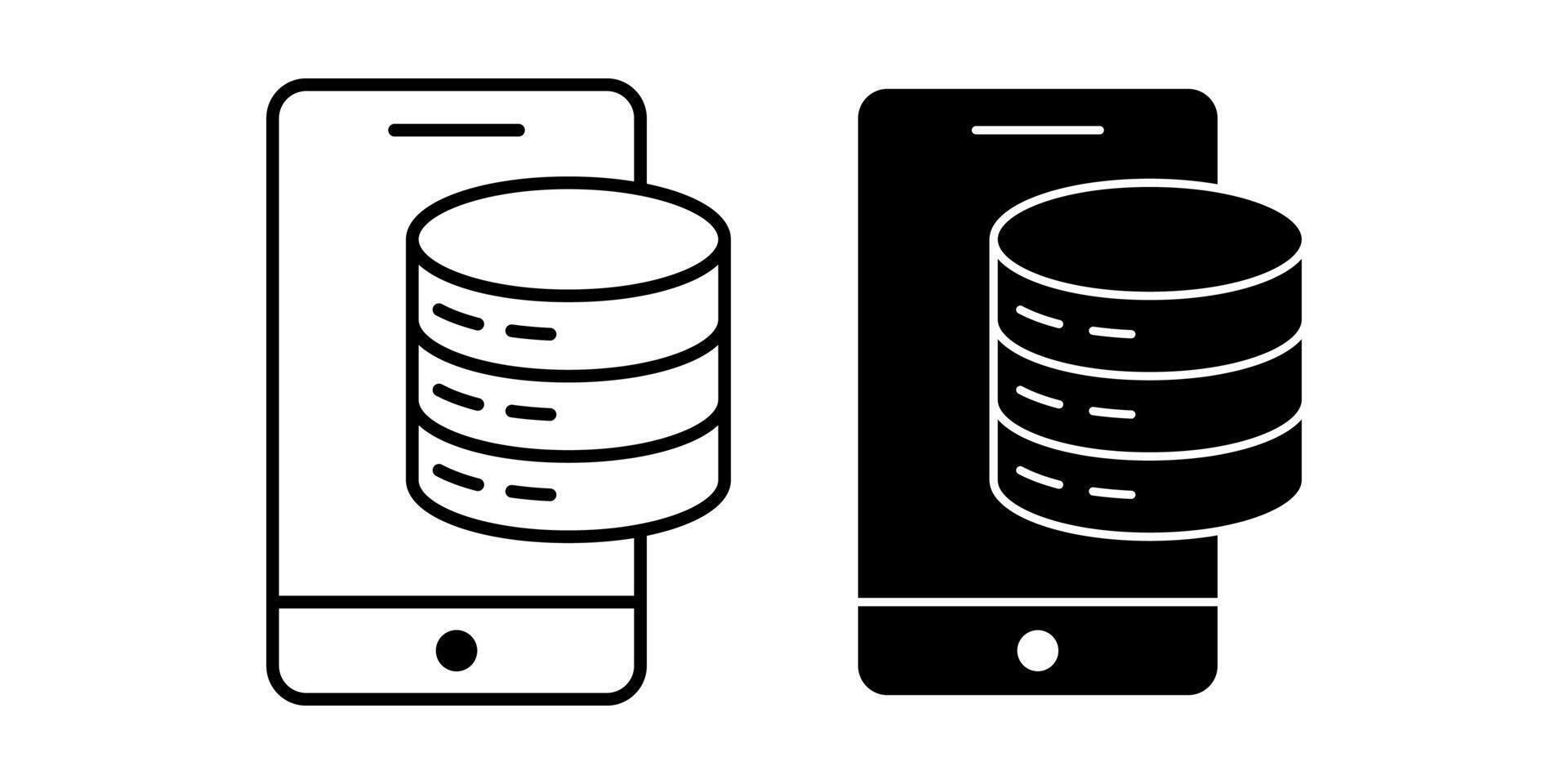 Database on Mobile Black Icon Bundle for Portable Data Access and Modern Digital Applications vector