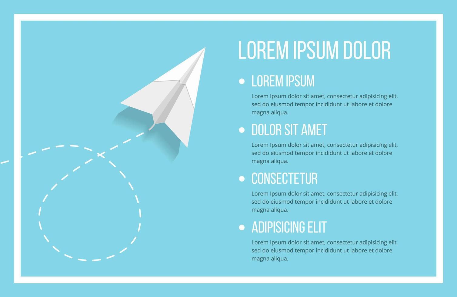 Flying paper airplane with dashed line, infographic template with place for your text vector