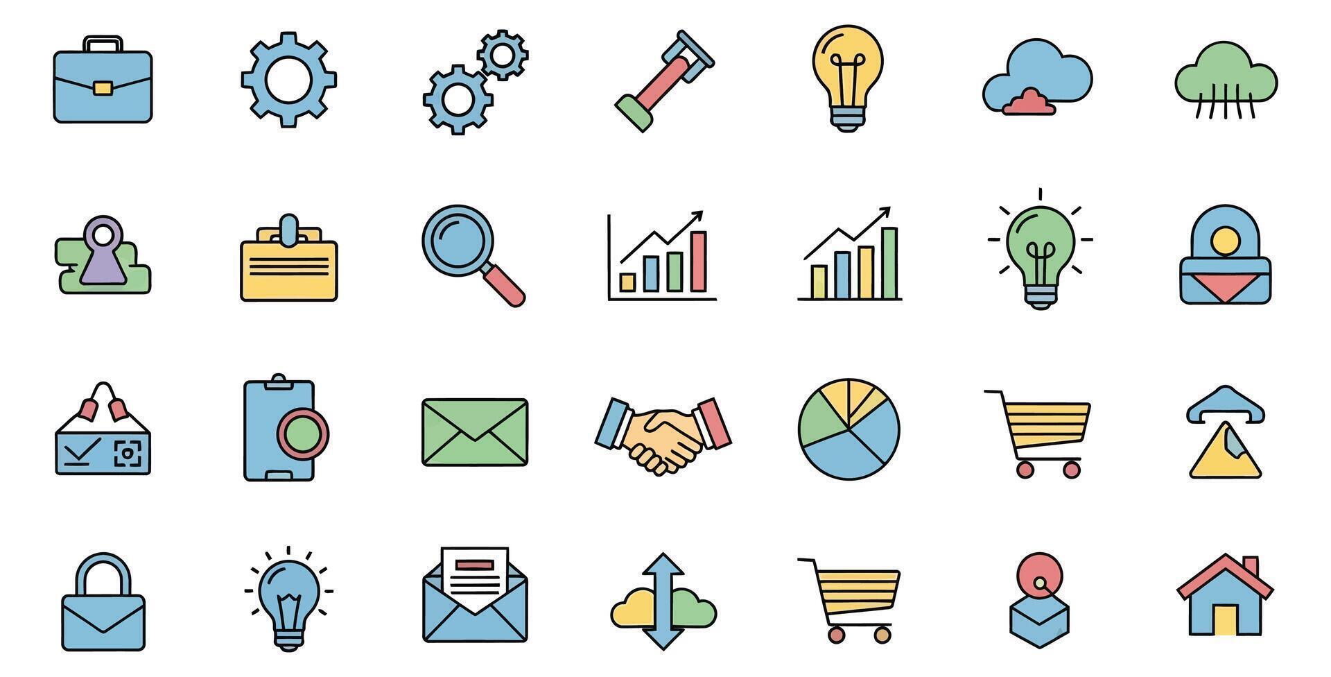 Enhance Your Business with This Dynamic Icon Set Featuring Essential Tools for Success, Ideal for Websites, Apps, and Marketing Materials Today vector