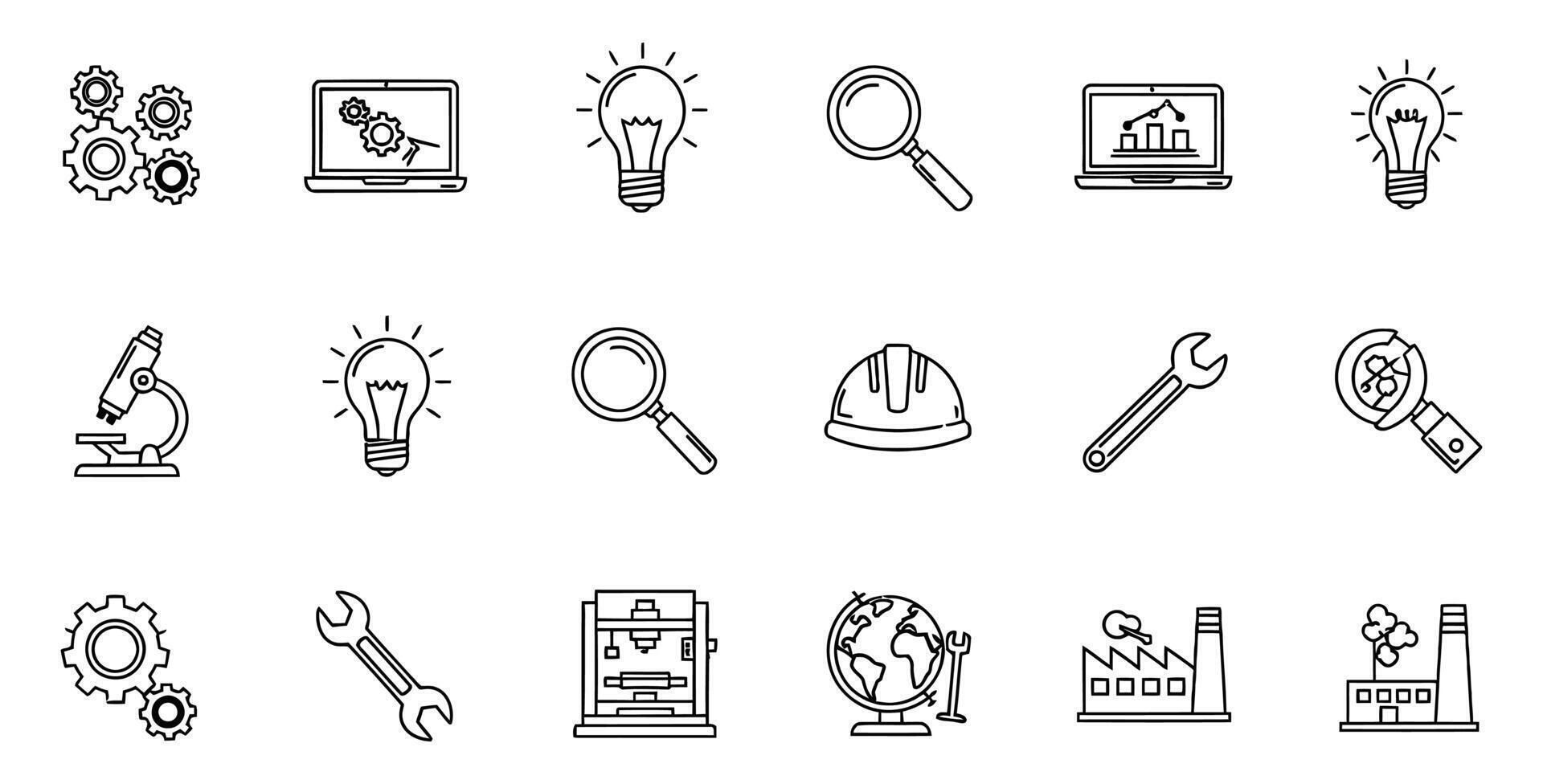 Unleash your engineering prowess with these icons showcasing innovation, precision, and industrial solutions for design and creative projects vector
