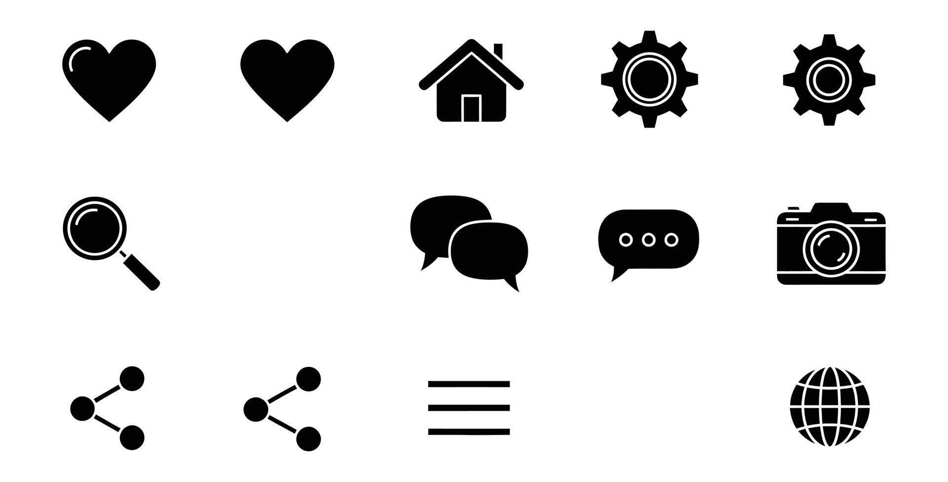 Essential icon set for modern website design and app development, perfect for UI,UX projects needing clean, minimalist navigation and engagement tools vector