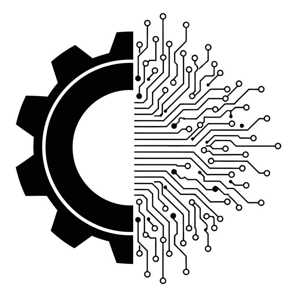 Dynamic illustration of technology and engineering synergy, featuring a gear merged with a circuit board, perfect for modern industry visuals and tech concepts vector