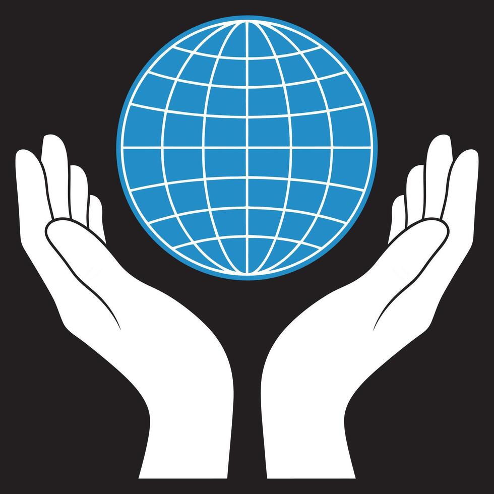 Caring hands gently hold and protect a vibrant blue globe symbolizing global responsibility and interconnectedness for a better future. vector