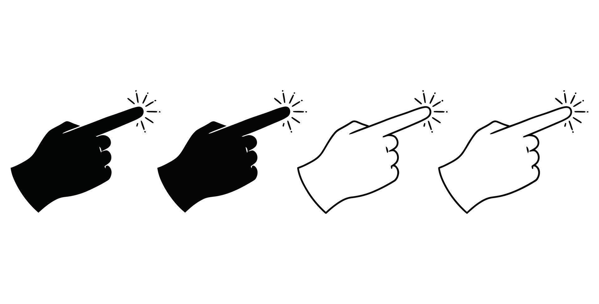 Modern digital interaction icons featuring a hand pointing and clicking with animated sparks for user interface elements vector