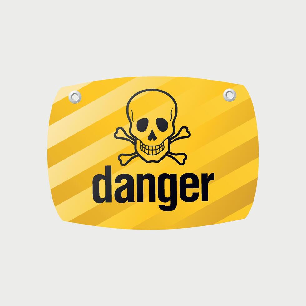 Yellow rectangular danger sign with a skull isolated on white background vector