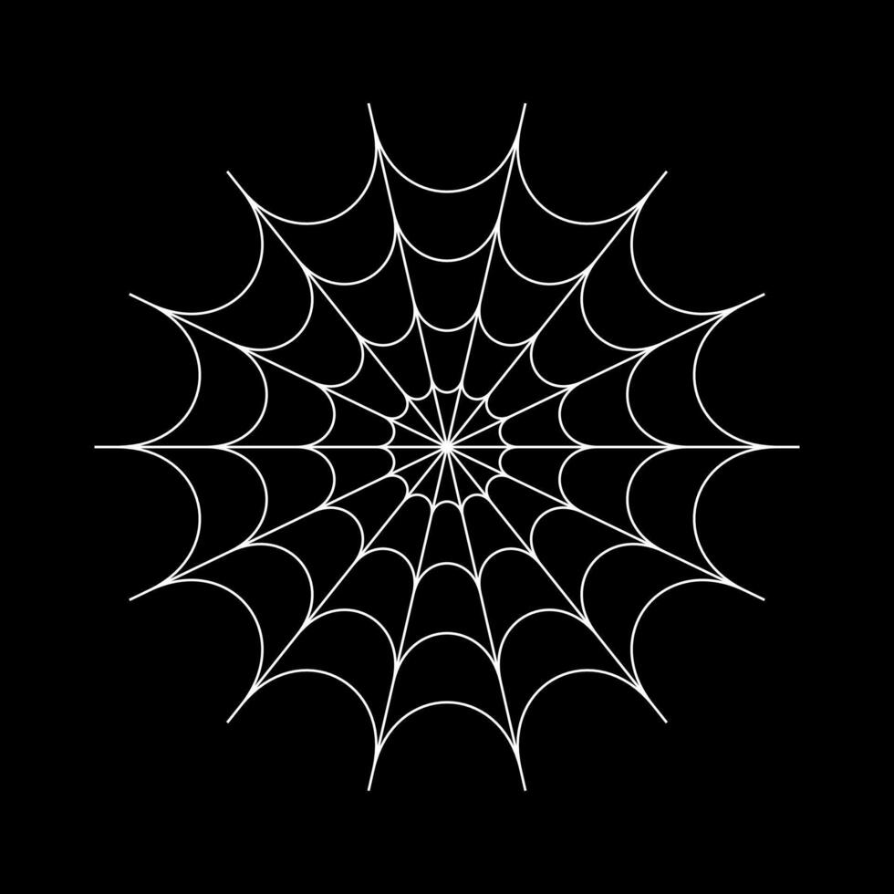 Spider web pattern for Halloween party. Scary spider web. Spooky white cobweb silhouette icon on a black background. Spiderweb simple backdrop. Dark gothic decoration for holidays. Poster flat design. vector