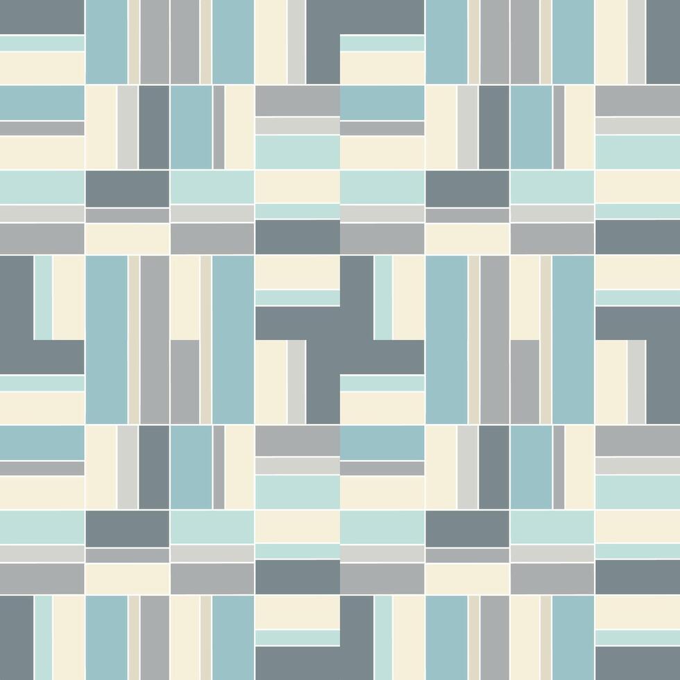 Geometric pattern with pastel blue, grey, and cream rectangles and squares in a repeating grid vector