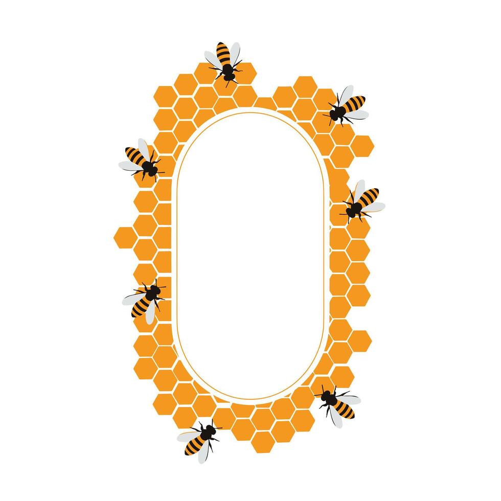 A delightful collection of buzzing bees nestled within a charming hexagonal honeycomb frame. vector